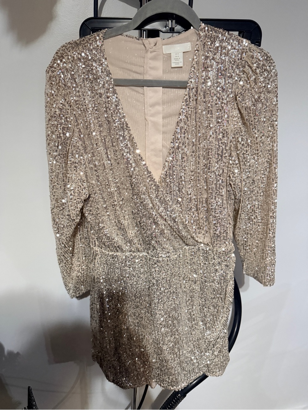 H&M Champagne Sequin Wrap-Style Mini Dress
